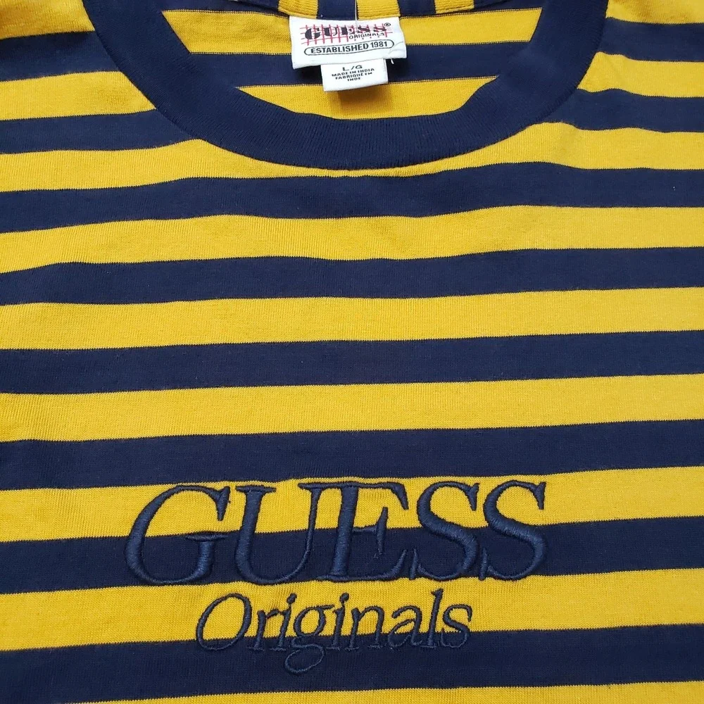 Vintage Guess Originals Shirt Mens Large Blue Short Sleeve Embroidered Bumblebee - Picture 5 of 9